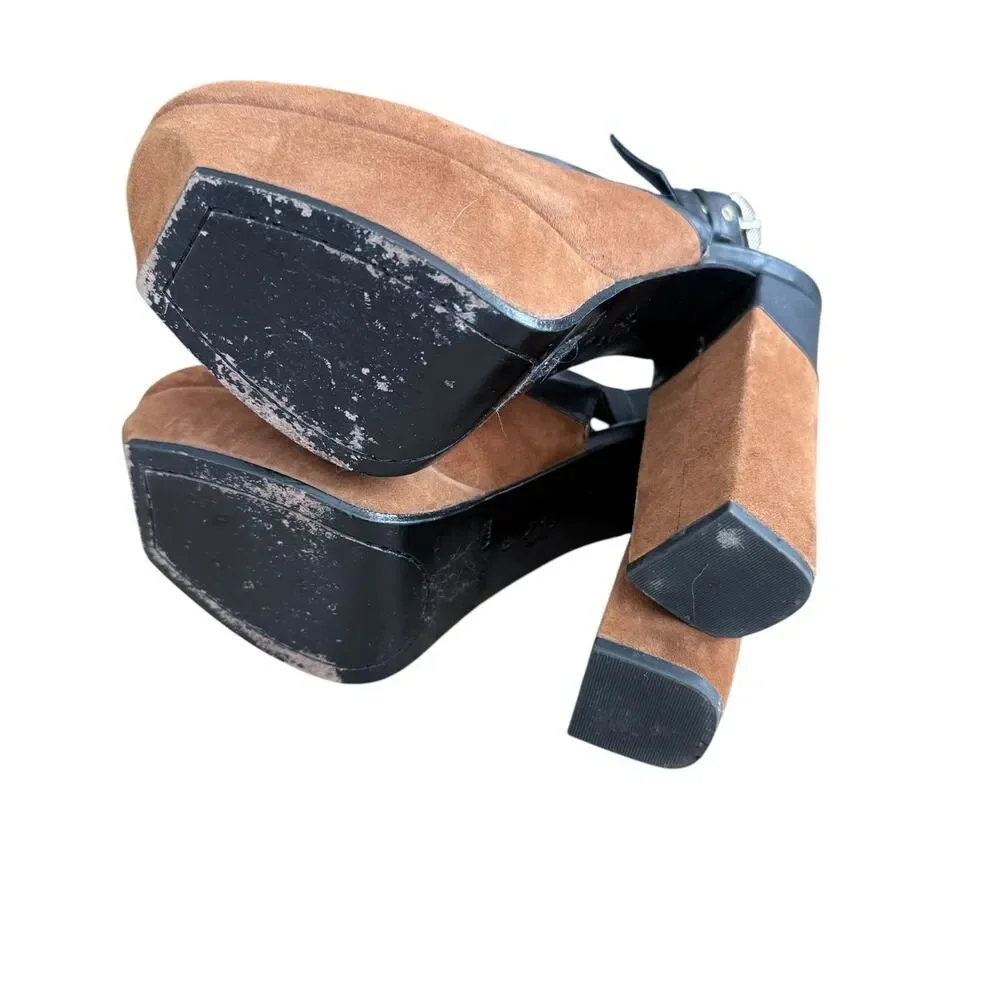 Dolce Vita Joanna Heels Platform Black Brown Suede Leather Shoes Womens 9
